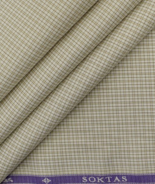 Soktas Men's Giza Cotton Checks 2.25 Meter Unstitched Shirting Fabric (White & Brown)