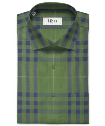 Soktas Men's Giza Cotton Checks 2.25 Meter Unstitched Shirting Fabric (Green)