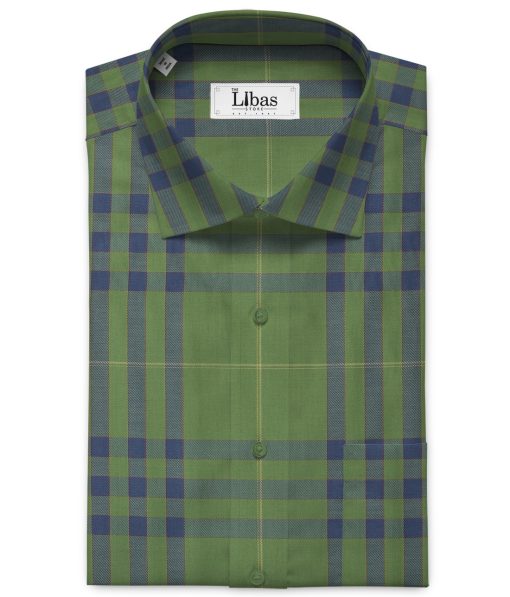 Soktas Men's Giza Cotton Checks 2.25 Meter Unstitched Shirting Fabric (Green)