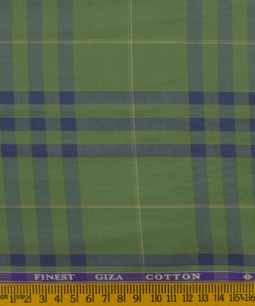 Soktas Men's Giza Cotton Checks 2.25 Meter Unstitched Shirting Fabric (Green)