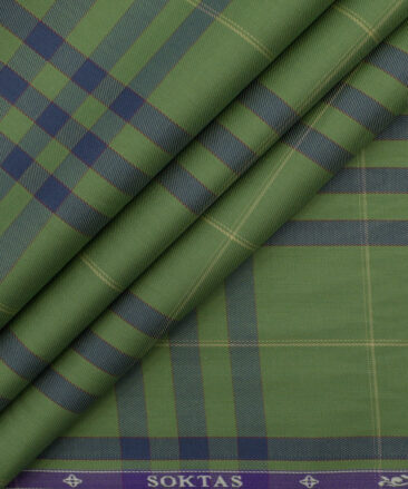 Soktas Men's Giza Cotton Checks 2.25 Meter Unstitched Shirting Fabric (Green)