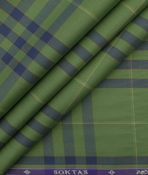 Soktas Men's Giza Cotton Checks 2.25 Meter Unstitched Shirting Fabric (Green)