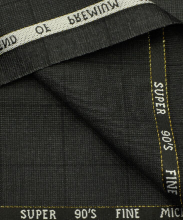 J.Hampstead Men's Wool Checks Super 90's 3.75 Meter Unstitched Suiting Fabric (Dark Grey)