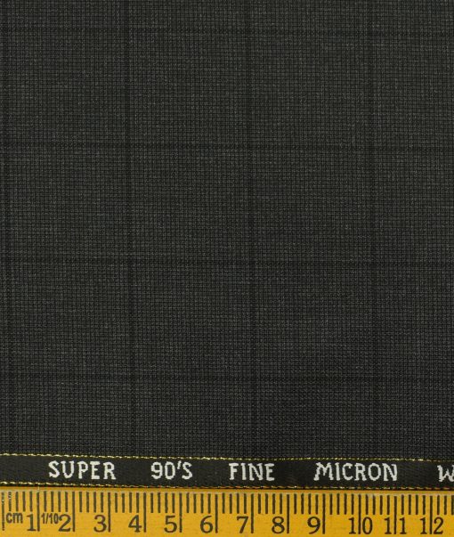 J.Hampstead Men's Wool Checks Super 90's 3.75 Meter Unstitched Suiting Fabric (Dark Grey)