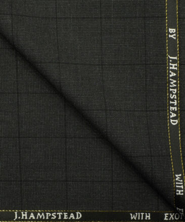 J.Hampstead Men's Wool Checks Super 90's 3.75 Meter Unstitched Suiting Fabric (Dark Grey)