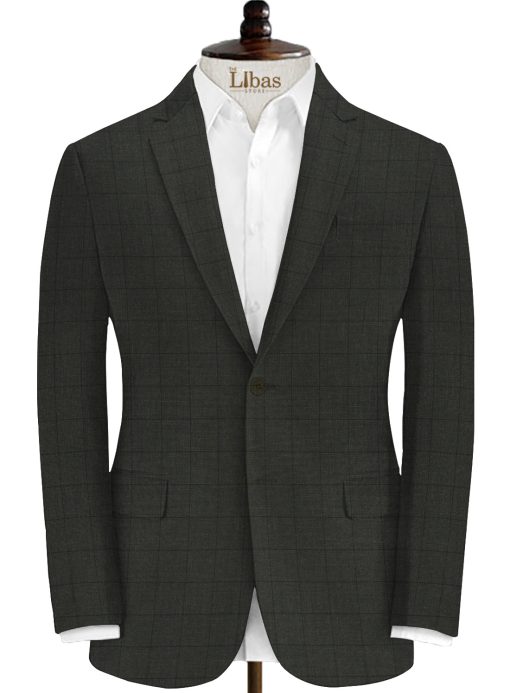 J.Hampstead Men's Wool Checks Super 90's 3.75 Meter Unstitched Suiting Fabric (Dark Grey)