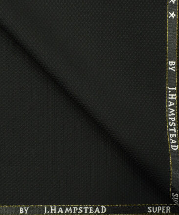 J.Hampstead Men's Wool Structured Super 100's 3.75 Meter Unstitched Suiting Fabric (Black)