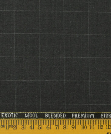 J.Hampstead Men's Wool Checks Super 100's 3.75 Meter Unstitched Suiting Fabric (Dark Grey)