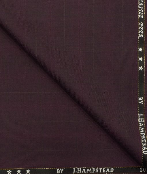 J.Hampstead Men's Wool Checks Super 100's 3.75 Meter Unstitched Suiting Fabric (Dark  Wine)