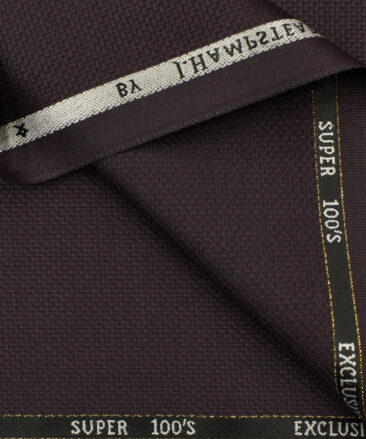 J.Hampstead Men's Wool Structured Super 100's 3.75 Meter Unstitched Suiting Fabric (Dark Wine)