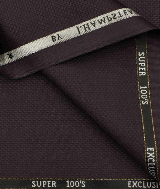 J.Hampstead Men's Wool Structured Super 100's 3.75 Meter Unstitched Suiting Fabric (Dark Wine)