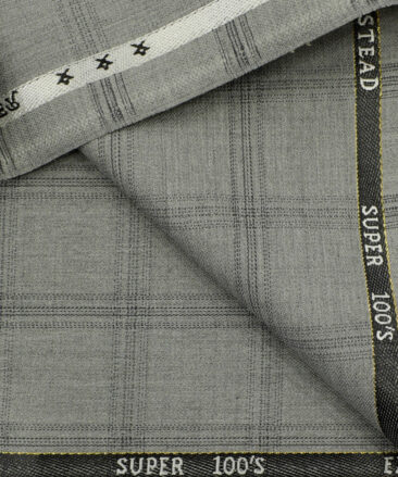 J.Hampstead Men's Wool Checks Super 100's 3.75 Meter Unstitched Suiting Fabric (Light Grey)