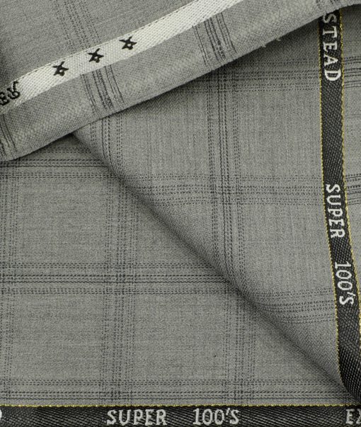 J.Hampstead Men's Wool Checks Super 100's 3.75 Meter Unstitched Suiting Fabric (Light Grey)