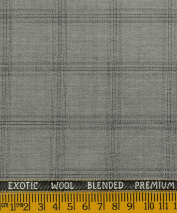 J.Hampstead Men's Wool Checks Super 100's 3.75 Meter Unstitched Suiting Fabric (Light Grey)