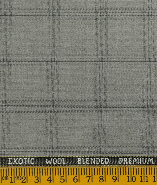 J.Hampstead Men's Wool Checks Super 100's 3.75 Meter Unstitched Suiting Fabric (Light Grey)