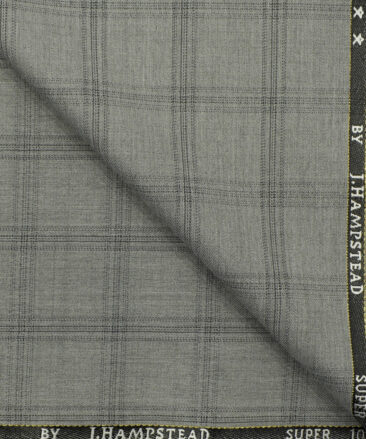 J.Hampstead Men's Wool Checks Super 100's 3.75 Meter Unstitched Suiting Fabric (Light Grey)