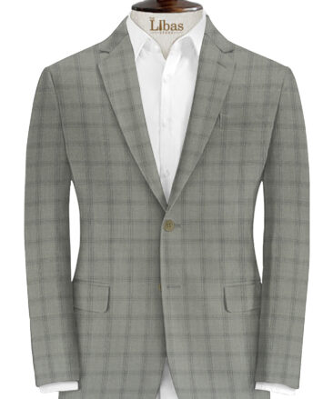 J.Hampstead Men's Wool Checks Super 100's 3.75 Meter Unstitched Suiting Fabric (Light Grey)