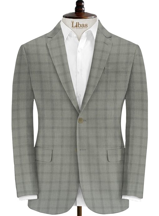 J.Hampstead Men's Wool Checks Super 100's 3.75 Meter Unstitched Suiting Fabric (Light Grey)