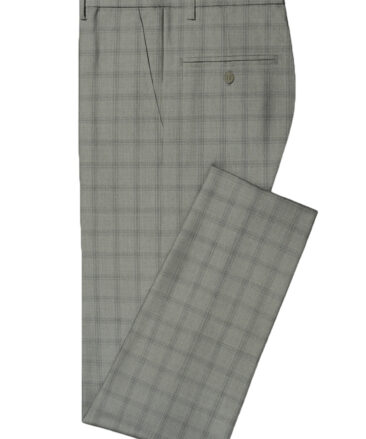 J.Hampstead Men's Wool Checks Super 100's 3.75 Meter Unstitched Suiting Fabric (Light Grey)