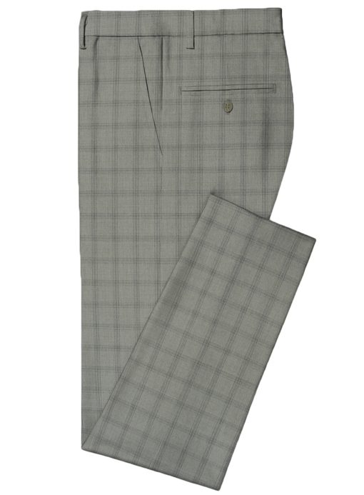 J.Hampstead Men's Wool Checks Super 100's 3.75 Meter Unstitched Suiting Fabric (Light Grey)