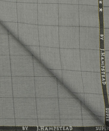 J.Hampstead Men's Wool Checks Super 100's3.75 Meter Unstitched Suiting Fabric (Light Grey)