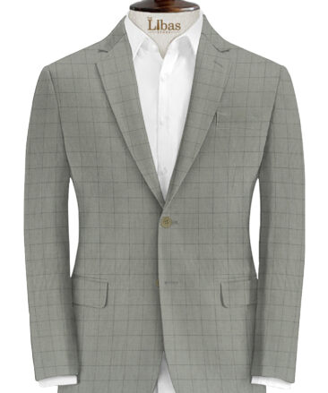 J.Hampstead Men's Wool Checks Super 100's3.75 Meter Unstitched Suiting Fabric (Light Grey)