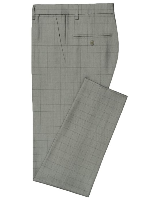 J.Hampstead Men's Wool Checks Super 100's3.75 Meter Unstitched Suiting Fabric (Light Grey)