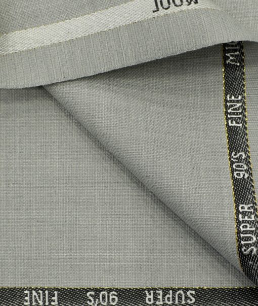 J.Hampstead Men's Wool Self Design Super 90's 3.75 Meter Unstitched Suiting Fabric (Light Grey)