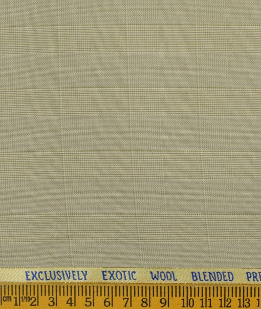 J.Hampstead Men's Wool Checks Super 100's 3.75 Meter Unstitched Suiting Fabric (Beige)