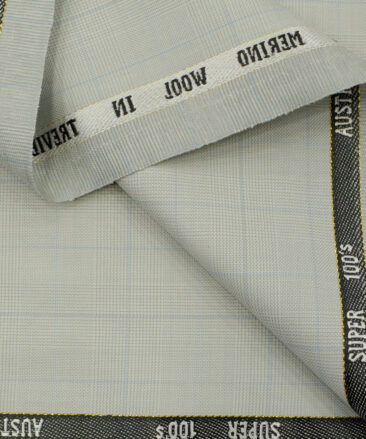 J.Hampstead Men's Wool Checks 3.75 Meter Unstitched Suiting Fabric (Light Pistachious Grey)