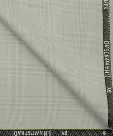 J.Hampstead Men's Wool Checks 3.75 Meter Unstitched Suiting Fabric (Light Pistachious Grey)