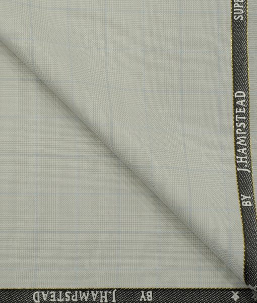 J.Hampstead Men's Wool Checks 3.75 Meter Unstitched Suiting Fabric (Light Pistachious Grey)