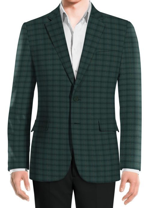 OCM Men's Wool Checks Very Fine  2 Meter Unstitched Tweed Jacketing & Blazer Fabric (Sea Green)