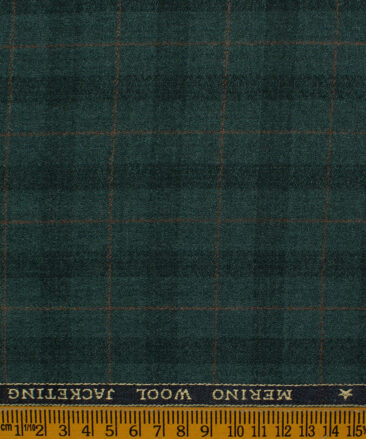 OCM Men's Wool Checks Very Fine  2 Meter Unstitched Tweed Jacketing & Blazer Fabric (Sea Green)