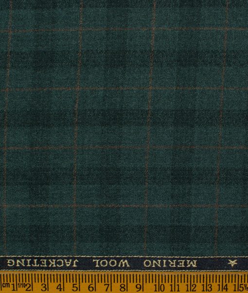 OCM Men's Wool Checks Very Fine  2 Meter Unstitched Tweed Jacketing & Blazer Fabric (Sea Green)