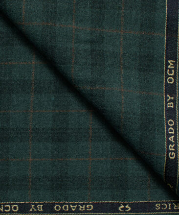 OCM Men's Wool Checks Very Fine  2 Meter Unstitched Tweed Jacketing & Blazer Fabric (Sea Green)