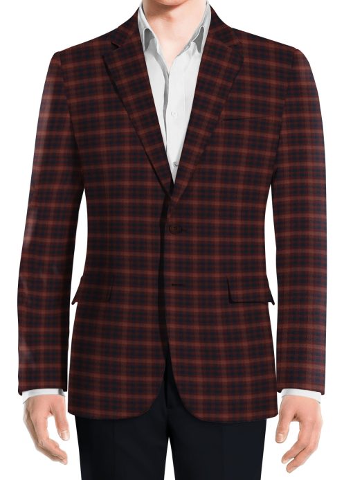 OCM Men's Wool Checks Very Fine  2 Meter Unstitched Tweed Jacketing & Blazer Fabric (Red)