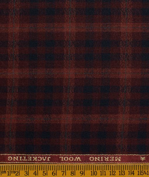 OCM Men's Wool Checks Very Fine  2 Meter Unstitched Tweed Jacketing & Blazer Fabric (Red)