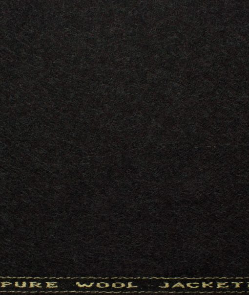 OCM Men's Wool Solids Thick  2.25 Meter Unstitched Tweed Jacketing & Blazer Fabric (Worsted Black)