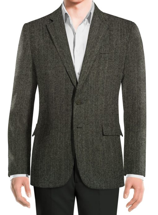 OCM Men's Wool Herringbone Very Thick  2 Meter Unstitched Tweed Jacketing & Blazer Fabric (Grey)