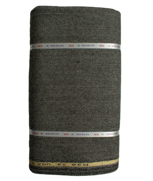 OCM Men's Wool Herringbone Very Thick  2 Meter Unstitched Tweed Jacketing & Blazer Fabric (Grey)