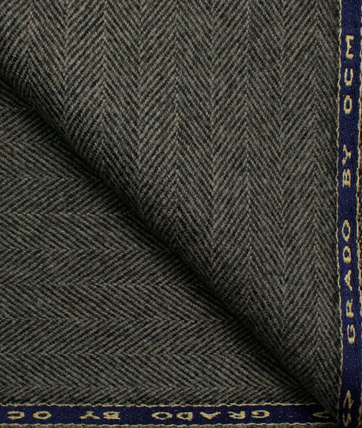 OCM Men's Wool Herringbone Very Thick  2 Meter Unstitched Tweed Jacketing & Blazer Fabric (Grey)