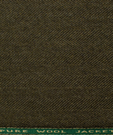 OCM Men's Wool Herringbone Thick  2 Meter Unstitched Tweed Jacketing & Blazer Fabric (Brownish Green)