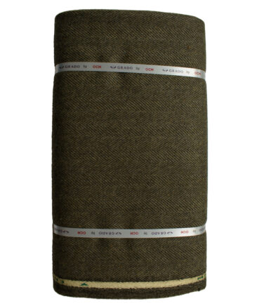 OCM Men's Wool Herringbone Thick  2 Meter Unstitched Tweed Jacketing & Blazer Fabric (Brownish Green)