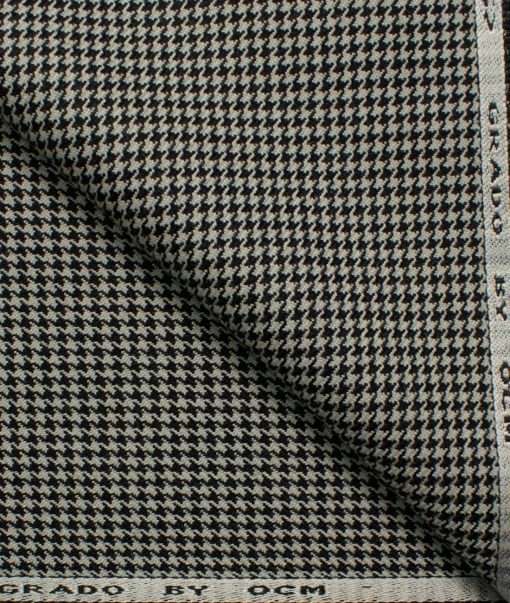 OCM Men's Wool Houndstooth Meduim  2 Meter Unstitched Tweed Jacketing & Blazer Fabric (White)