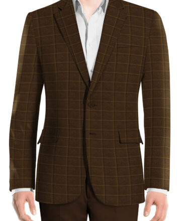 OCM Men's Wool Checks Very Fine  2 Meter Unstitched Tweed Jacketing & Blazer Fabric (Mocha Brown)