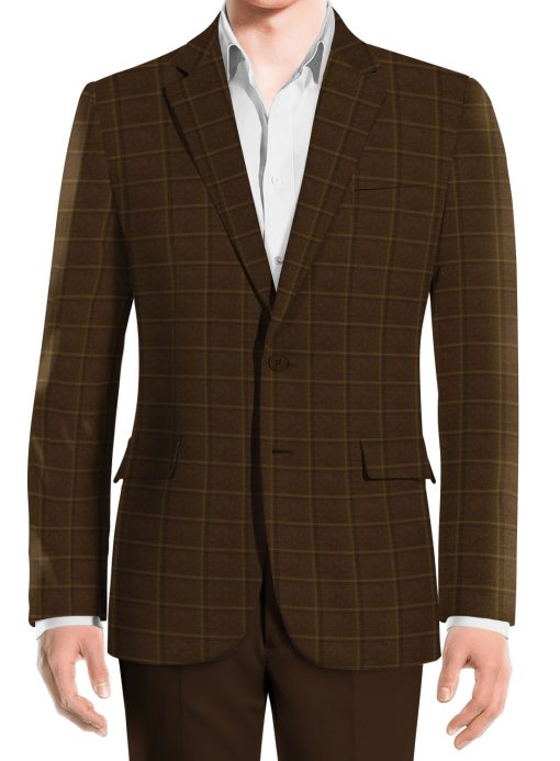 OCM Men's Wool Checks Very Fine  2 Meter Unstitched Tweed Jacketing & Blazer Fabric (Mocha Brown)