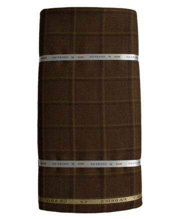 OCM Men's Wool Checks Very Fine  2 Meter Unstitched Tweed Jacketing & Blazer Fabric (Mocha Brown)