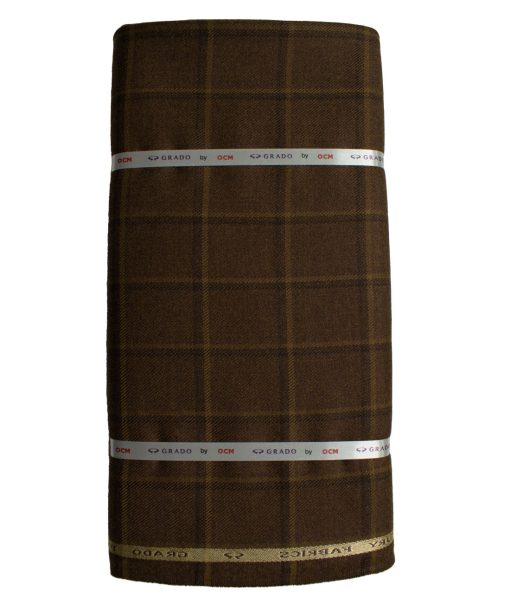 OCM Men's Wool Checks Very Fine  2 Meter Unstitched Tweed Jacketing & Blazer Fabric (Mocha Brown)