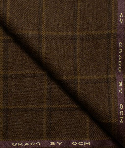 OCM Men's Wool Checks Very Fine  2 Meter Unstitched Tweed Jacketing & Blazer Fabric (Mocha Brown)